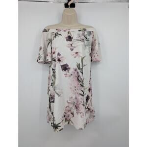 Lulus Dream Of You Ivory Print Off the Shoulder Shift Dress Fairy Romantic